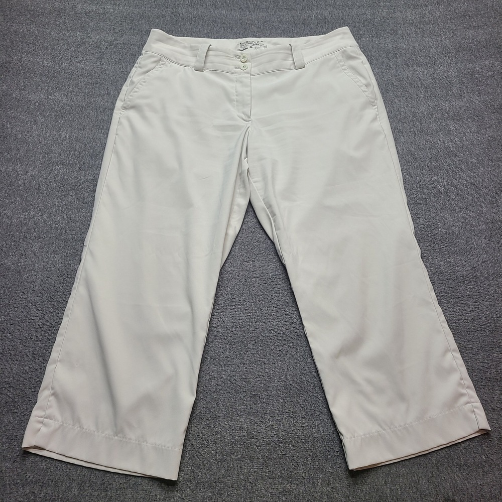 Nike Golf Pants Women 10 Tan Excellent Dri-FIT‎ Tour Performance Cropped Capris